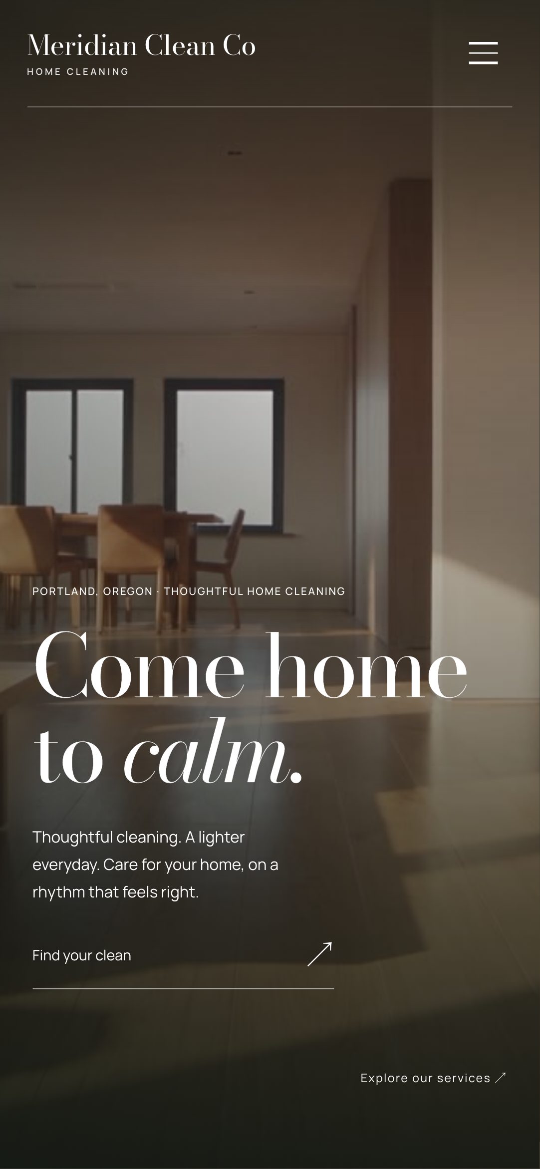 Mobile home page of the Meridian style