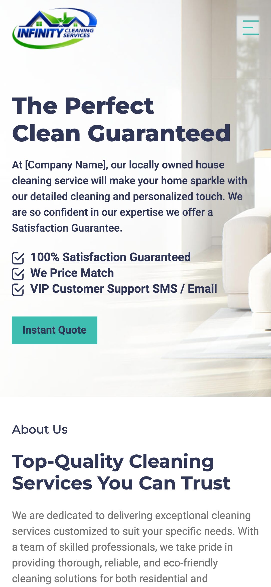 Mobile home page of the Theme 1 theme