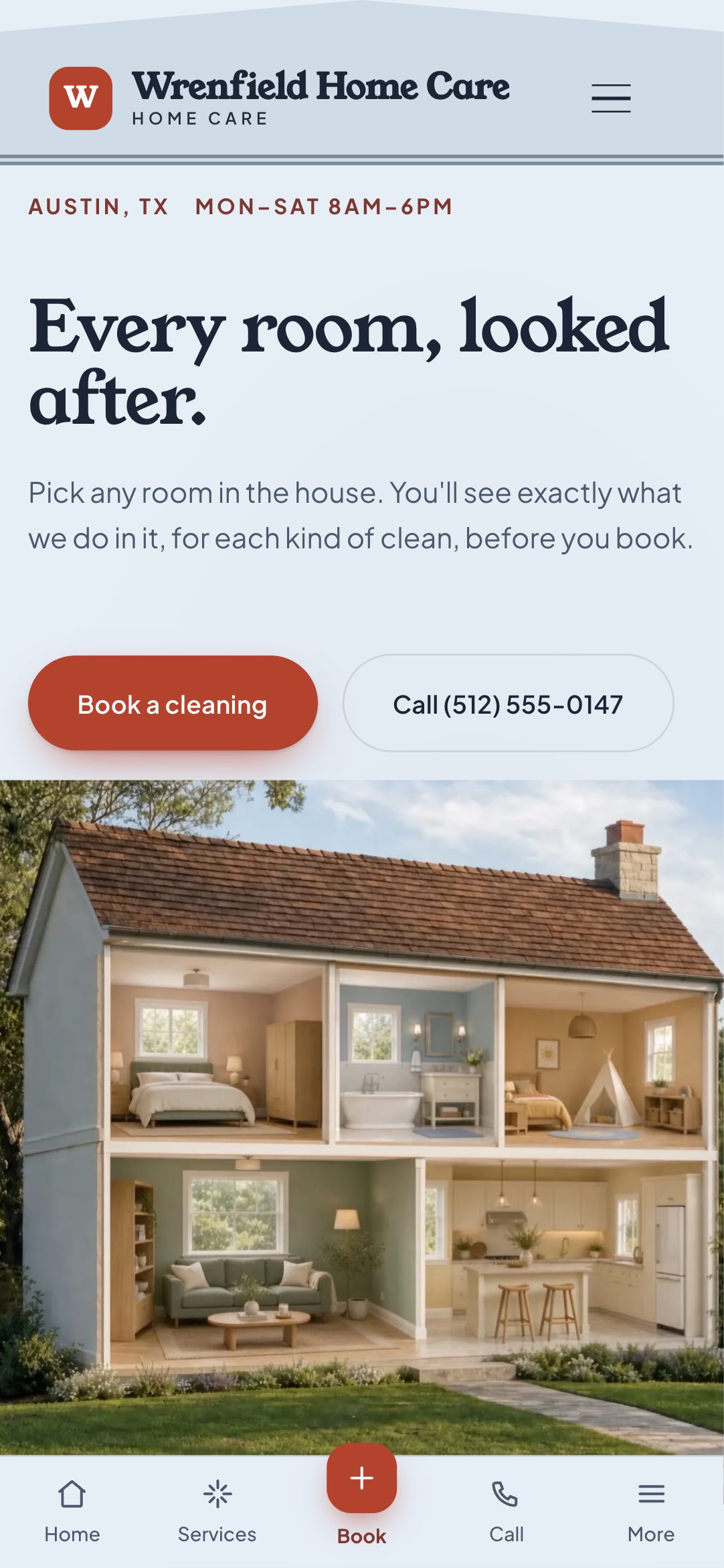 Mobile home page of the Dollhouse style